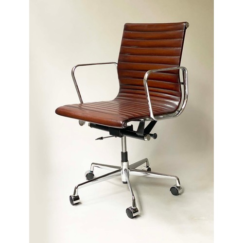 183 - REVOLVING DESK CHAIR, after Charles and Ray Eames Aluminium Group style, with hand finished ribbed t... 