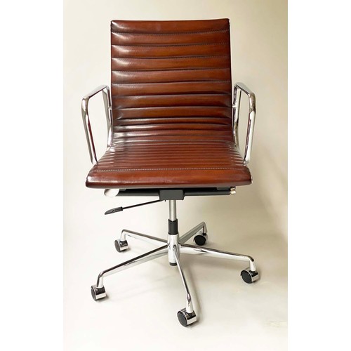 183 - REVOLVING DESK CHAIR, after Charles and Ray Eames Aluminium Group style, with hand finished ribbed t... 