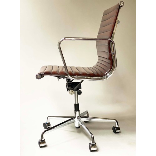 183 - REVOLVING DESK CHAIR, after Charles and Ray Eames Aluminium Group style, with hand finished ribbed t... 