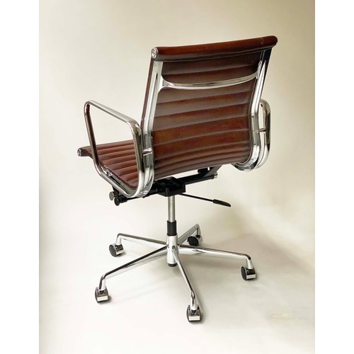 183 - REVOLVING DESK CHAIR, after Charles and Ray Eames Aluminium Group style, with hand finished ribbed t... 