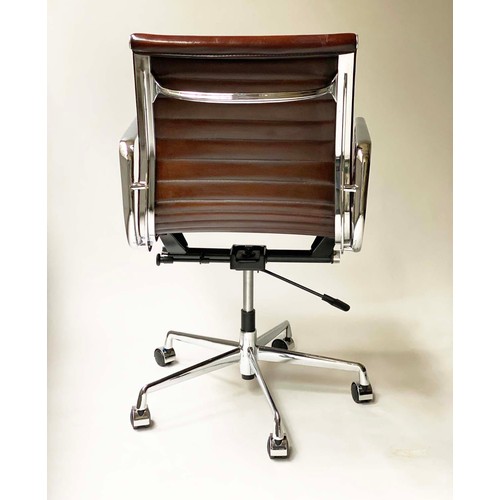 183 - REVOLVING DESK CHAIR, after Charles and Ray Eames Aluminium Group style, with hand finished ribbed t... 