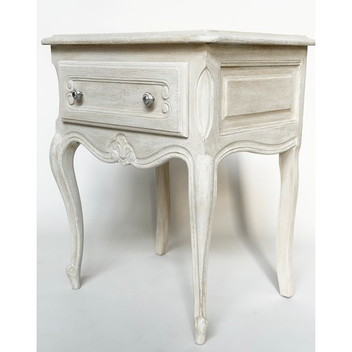 134 - BEDSIDE/LAMP TABLES, a pair, French Louis XV style traditionally grey painted each with frieze drawe... 