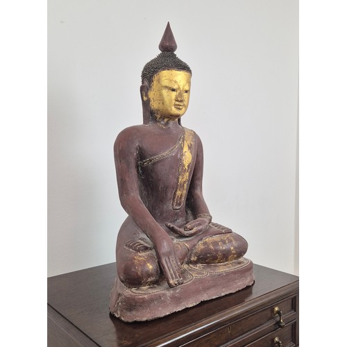 413 - BUDDHA, resin with gilt detail, antiqued finish, 79cm H.