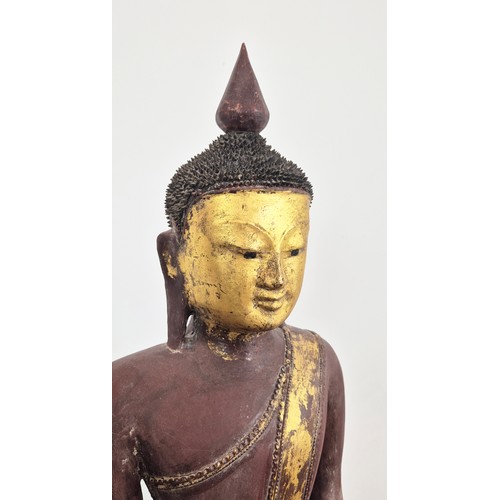 413 - BUDDHA, resin with gilt detail, antiqued finish, 79cm H.