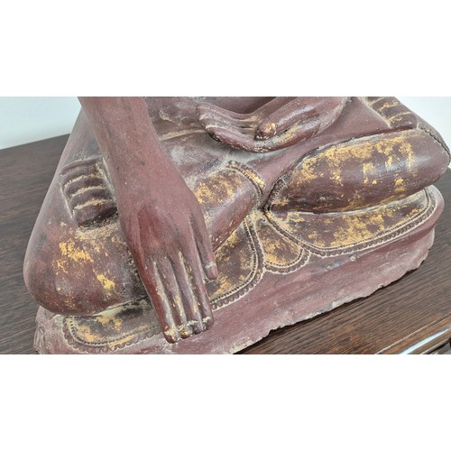 413 - BUDDHA, resin with gilt detail, antiqued finish, 79cm H.