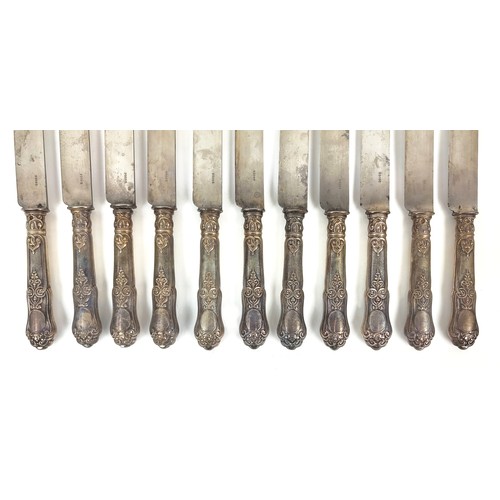 2 - MAISON ODIOT SILVER KNIVES, a set of eleven, 19th century French silver, marked to steel blades Odio... 