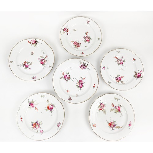 13 - MEISSEN PLATES, a set of eight, shaped edge with gilt rim and foliate sprig decoration. (8)