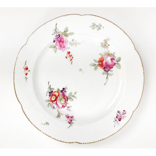 13 - MEISSEN PLATES, a set of eight, shaped edge with gilt rim and foliate sprig decoration. (8)