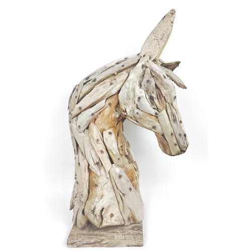 15 - DRIFTWOOD HORSE HEAD SCULPTURE, 78cm H.