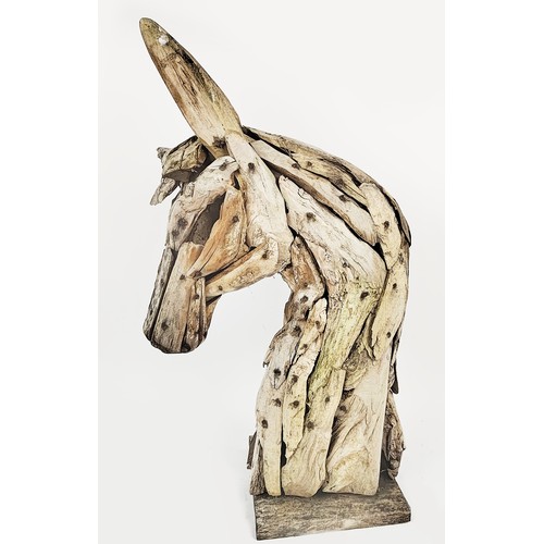 15 - DRIFTWOOD HORSE HEAD SCULPTURE, 78cm H.