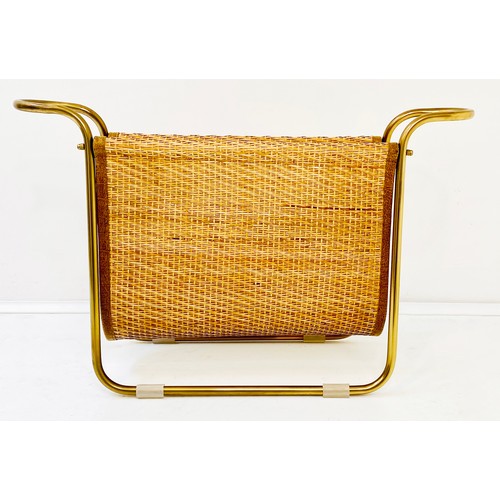 371 - READING RACK, rattan and gilt metal, 39cm x 64cm x 20cm.