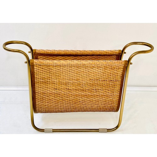 371 - READING RACK, rattan and gilt metal, 39cm x 64cm x 20cm.