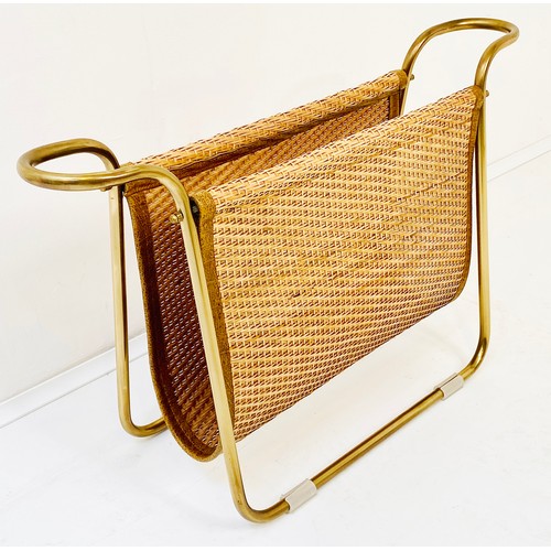 371 - READING RACK, rattan and gilt metal, 39cm x 64cm x 20cm.