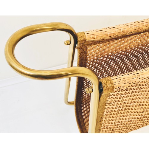 371 - READING RACK, rattan and gilt metal, 39cm x 64cm x 20cm.