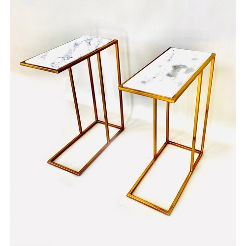 381 - SIDE TABLES, a pair, gilt metal and white marble, 60cm x 46cm x 22cm. (2)