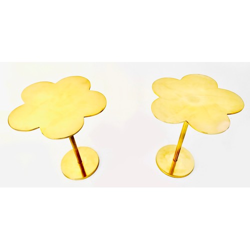 383 - SIDE TABLES, a pair, gilt metal clover leaf design, 51cm x 41cm x 41cm. (2)