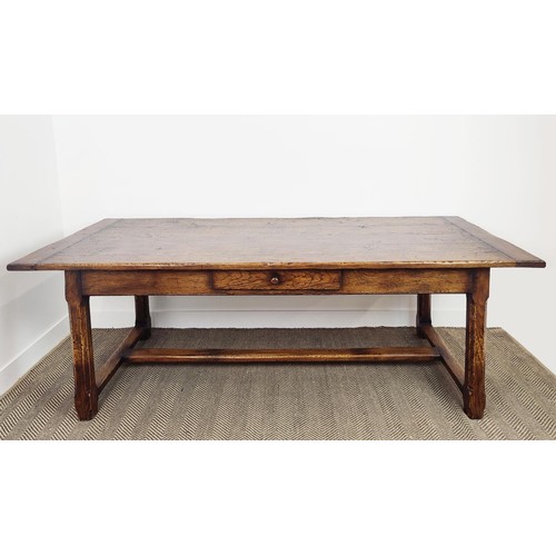 529 - REFECTORY TABLE, traditionally made oak, with single drawer, 224cm W x 90cm D x 77cm H.