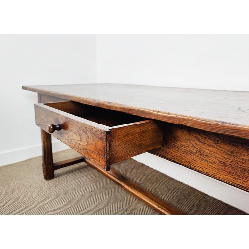 529 - REFECTORY TABLE, traditionally made oak, with single drawer, 224cm W x 90cm D x 77cm H.