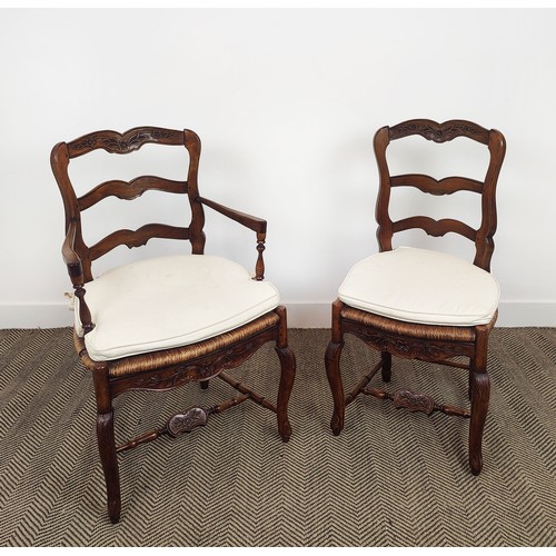 530 - DINING CHAIRS, a set of eight, including two armchairs with ladder backs in Louis XV provincial styl... 