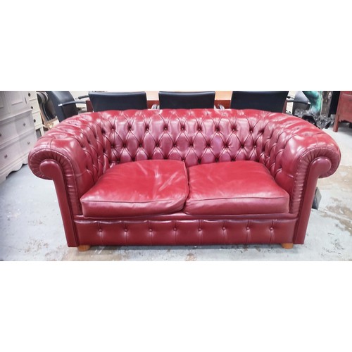 300 - CHESTERFIELD SOFA, red leather buttoned back, 172cm W x 87cm D x 75cm H.