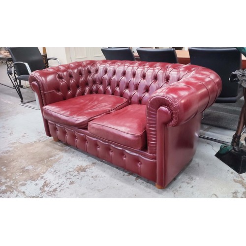 300 - CHESTERFIELD SOFA, red leather buttoned back, 172cm W x 87cm D x 75cm H.