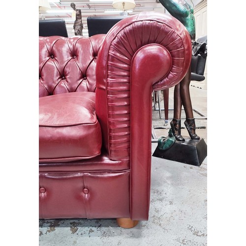 300 - CHESTERFIELD SOFA, red leather buttoned back, 172cm W x 87cm D x 75cm H.