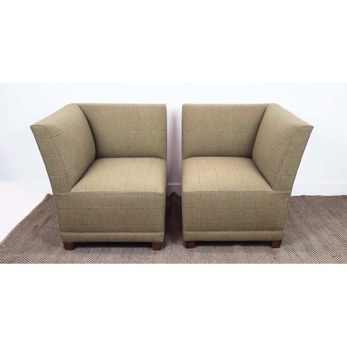 519 - CORNER CHAIRS, a pair, in a checked tweed style fabric, each 75cm x 75cm x 87cm H. (2)