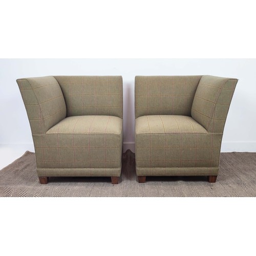 519 - CORNER CHAIRS, a pair, in a checked tweed style fabric, each 75cm x 75cm x 87cm H. (2)