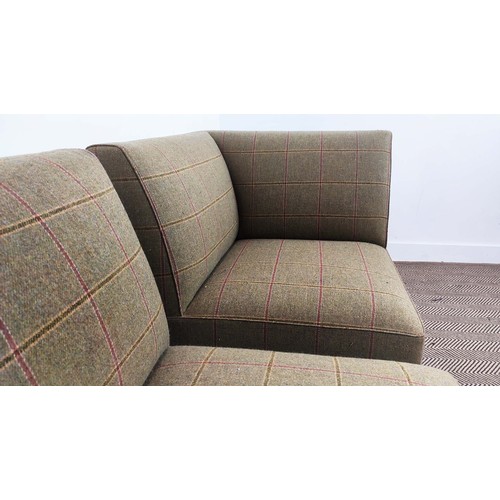 519 - CORNER CHAIRS, a pair, in a checked tweed style fabric, each 75cm x 75cm x 87cm H. (2)