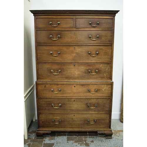 196 - CHEST ON CHEST, George III mahogany, circa 1760, in two parts with eight drawers, 178cm H x 113cm x ... 