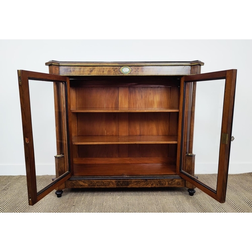 194 - VICTORIAN WALNUT DISPLAY CABINET, with gilt detail, decorative columns and porcelain plaque detail, ... 