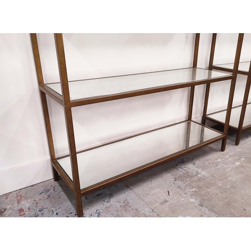 391 - JULIAN CHICHESTER TALL SHELVING UNITS, with metal frames and eglomise mirrored shelves, 33cm D x 99c... 