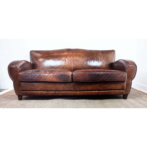 278 - HALO SOFA, brown leather, 90cm H x 202cm W