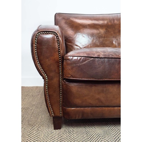 278 - HALO SOFA, brown leather, 90cm H x 202cm W