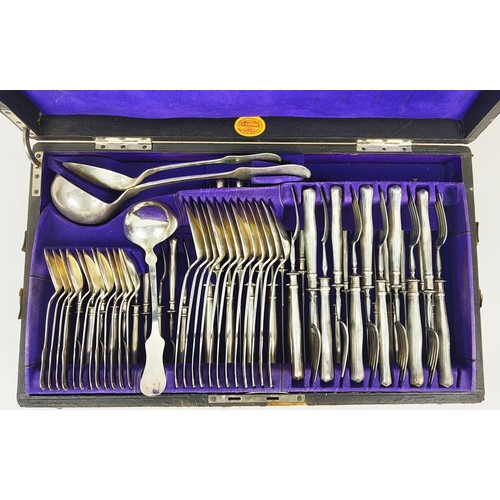 1 - BACHNER AUSTRIAN SILVER CANTEEN OF CUTLERY, .835 eleven place setting, twelve small spoons, serving ... 