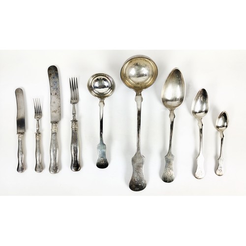 1 - BACHNER AUSTRIAN SILVER CANTEEN OF CUTLERY, .835 eleven place setting, twelve small spoons, serving ... 