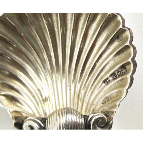 5 - SILVER SALTS, a boxed scallop shell pair by George Knight, Birmingham; a silver scallop dish and a s... 