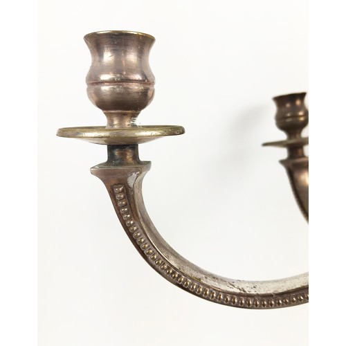 25 - A SET OF THREE SILVER PLATED FIVE BRANCH CANDELABRA, plus a further four branch candelabra, 69cm H. ... 