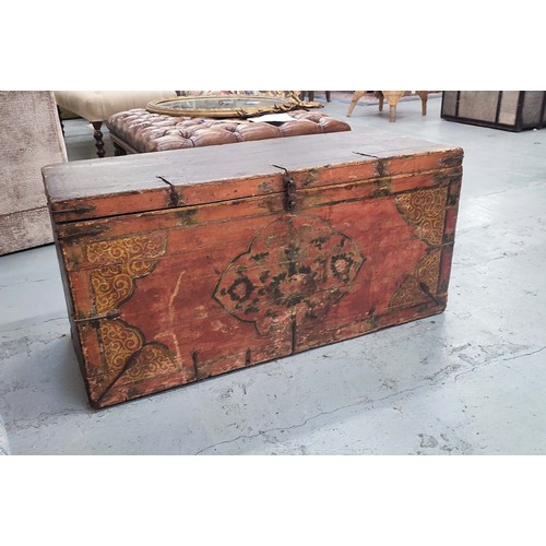 209 - A SOUTH ASIAN PAINTED TRUNK, plank construction, iron bound, probably 18th/19th century, 52cm H x 10... 