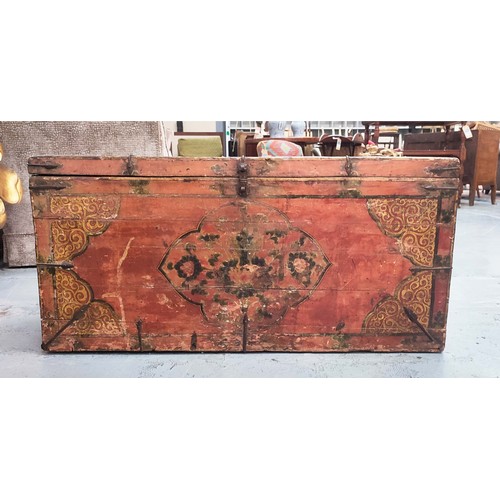 209 - A SOUTH ASIAN PAINTED TRUNK, plank construction, iron bound, probably 18th/19th century, 52cm H x 10... 