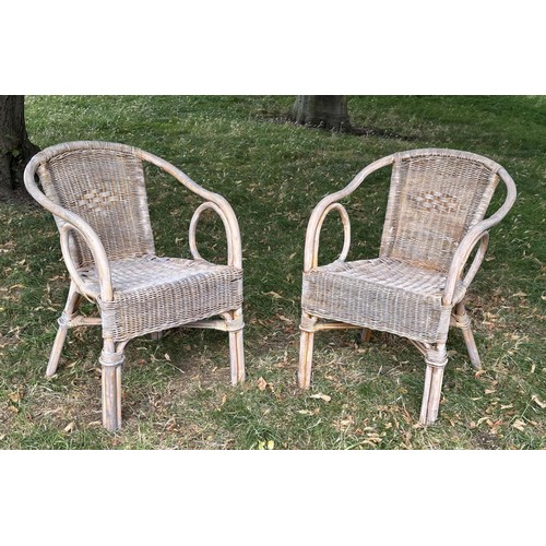 522 - CONSERVATORY ARMCHAIRS, a pair, 1930s rattan bamboo framed and cane bound, 57cm W. (2)