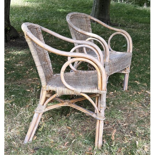 522 - CONSERVATORY ARMCHAIRS, a pair, 1930s rattan bamboo framed and cane bound, 57cm W. (2)