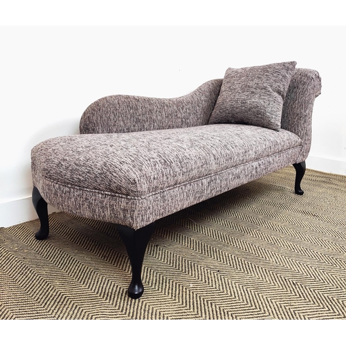 318 - CHAISE LOUNGE, grey fabric upholstered, 175cm x 65cm x 80cm.