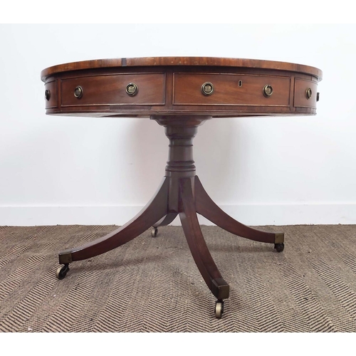 223 - DRUM TABLE, late Georgian mahogany with circular green leather top above four real and four dummy dr... 