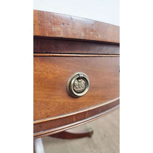 223 - DRUM TABLE, late Georgian mahogany with circular green leather top above four real and four dummy dr... 