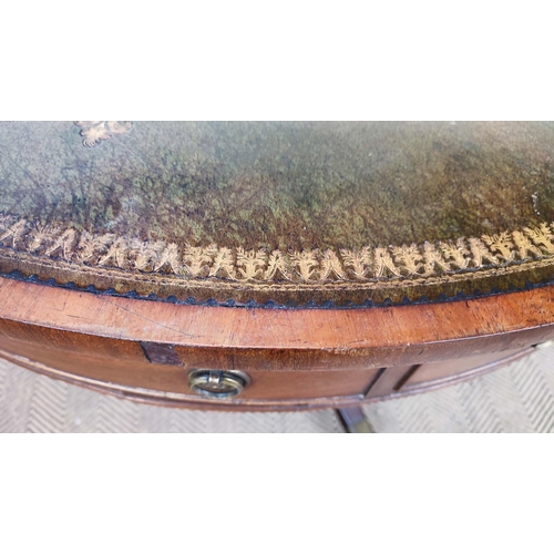 223 - DRUM TABLE, late Georgian mahogany with circular green leather top above four real and four dummy dr... 