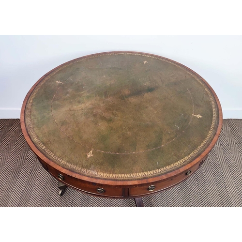 223 - DRUM TABLE, late Georgian mahogany with circular green leather top above four real and four dummy dr... 