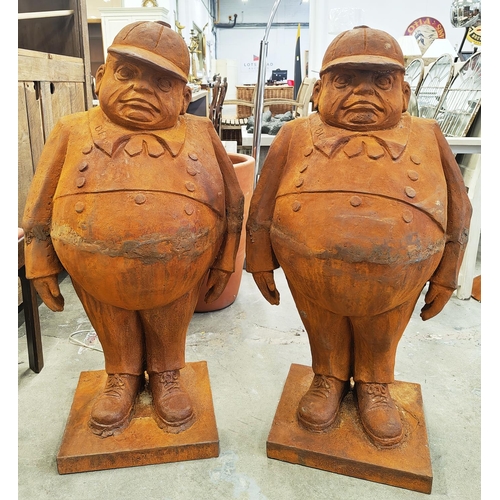 486 - TWEEDLEDEE AND TWEEDLEDUM GARDEN SCULPTURES, two, cast iron in an oxidised finish, 108cm H x 50cm x ... 