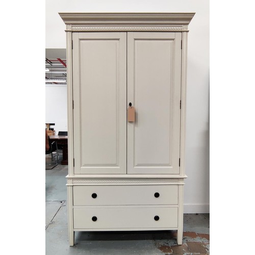 291 - LINEN PRESS, Gustavian style, light grey painted, with cupboard doors enclosed fitted hanging rail o... 