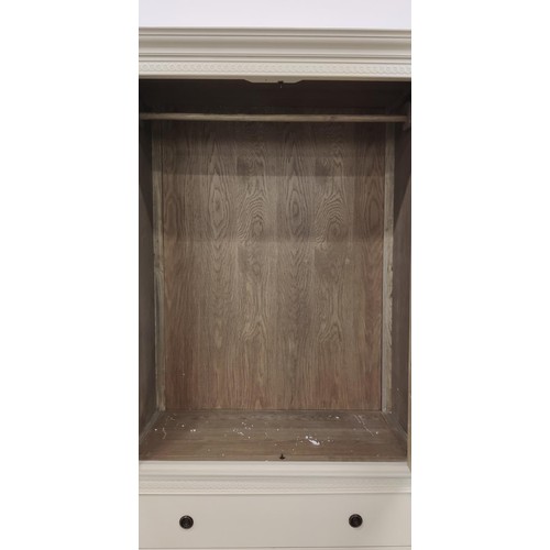 291 - LINEN PRESS, Gustavian style, light grey painted, with cupboard doors enclosed fitted hanging rail o... 